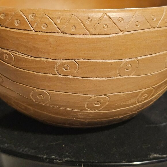 Handcrafted Natural Clay Decorative Bowl With Geometric Pattern Design - Picture 2 of 11